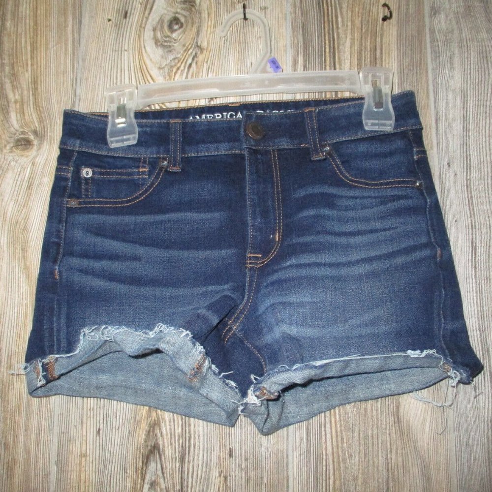 AMERICAN EAGLE JEAN SHORTS HI-RISE SHORTIE AEO X4 DENIM SIZE 4 MSRE 27.5X2.5
